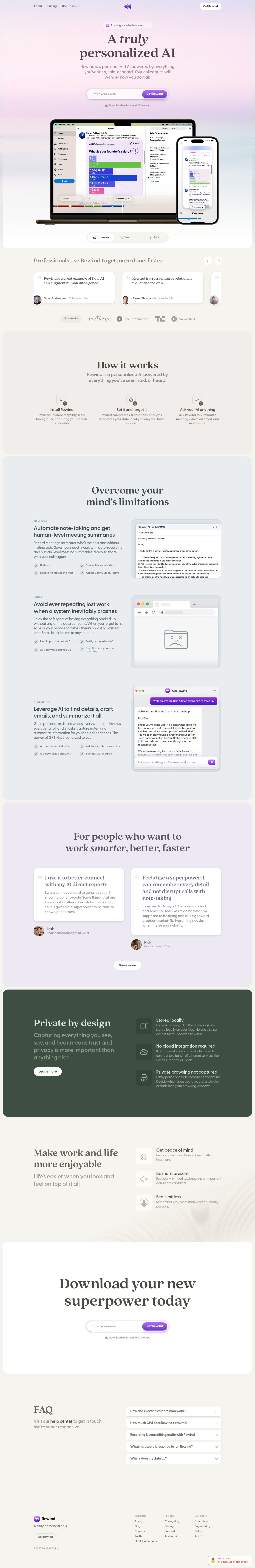 Rewind Landing Page screenshot