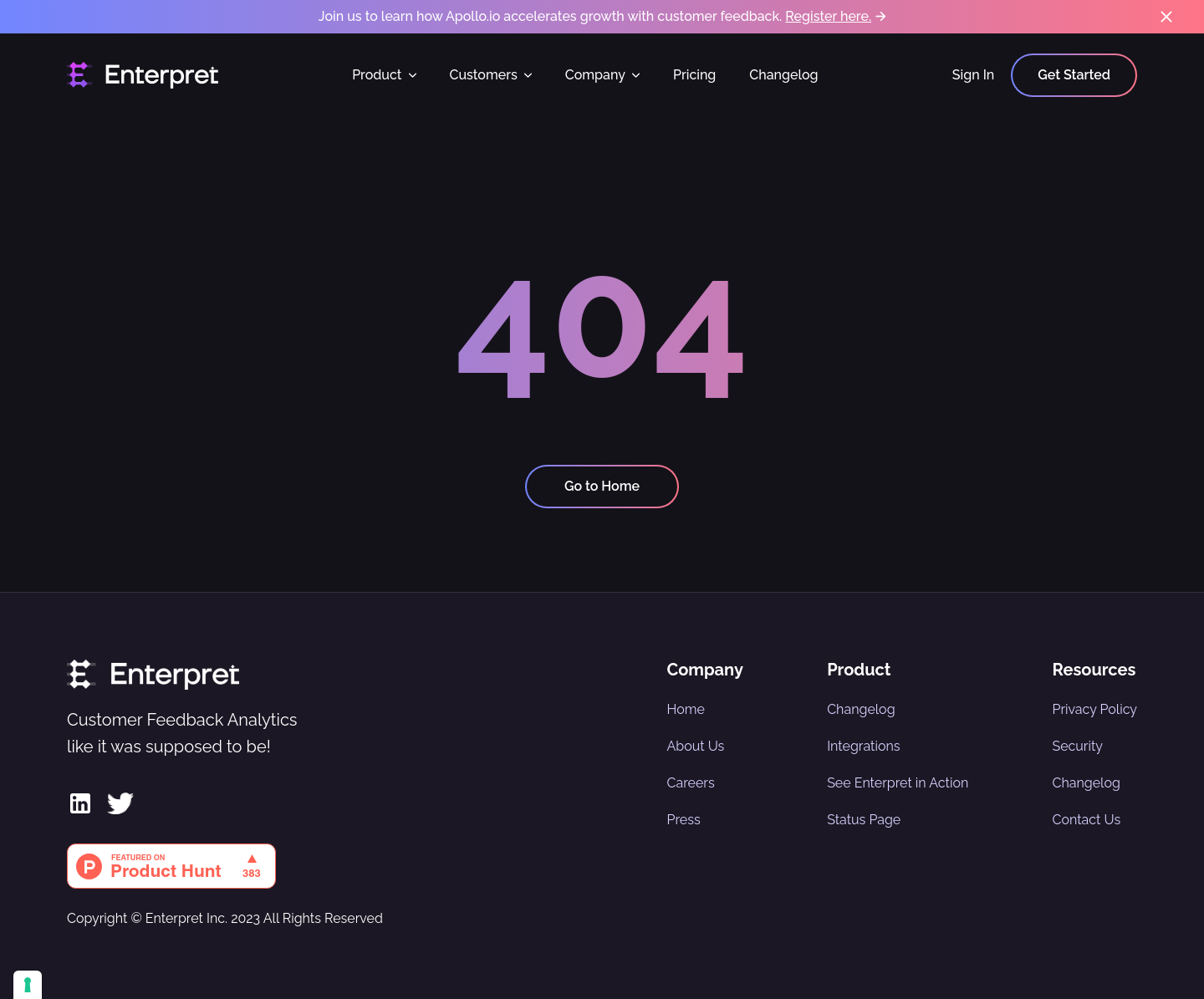 Enterpret 404 screenshot
