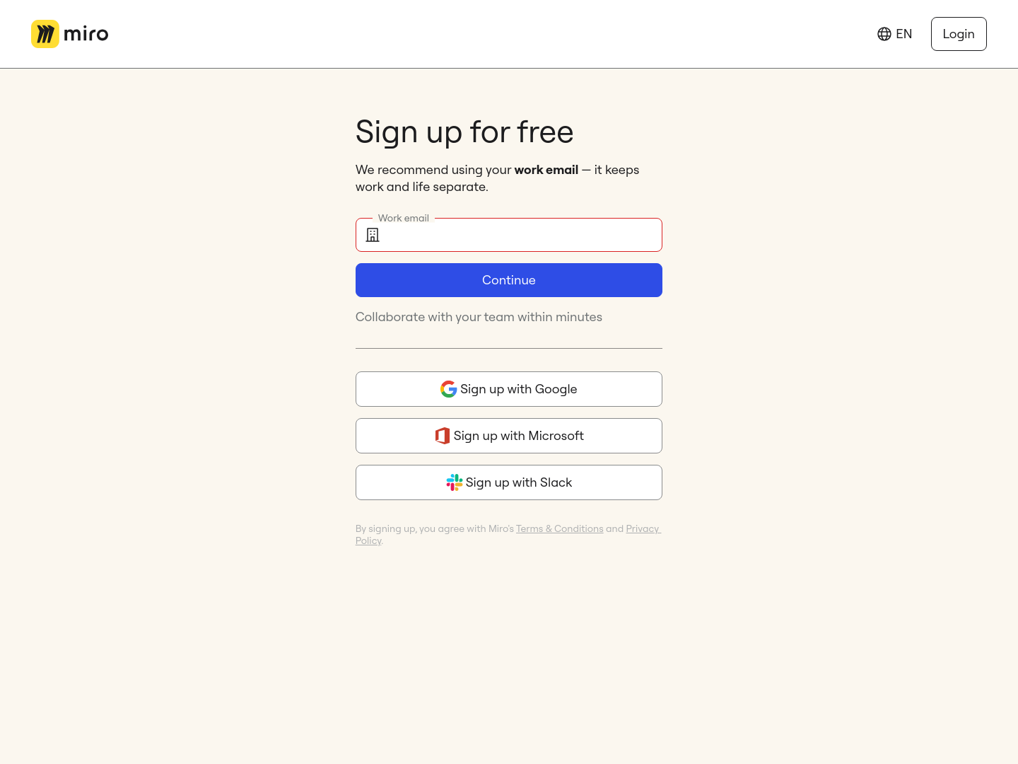 Miro Signup screenshot