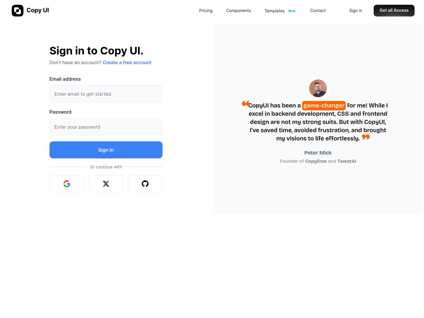 CopyUI  Login screenshot
