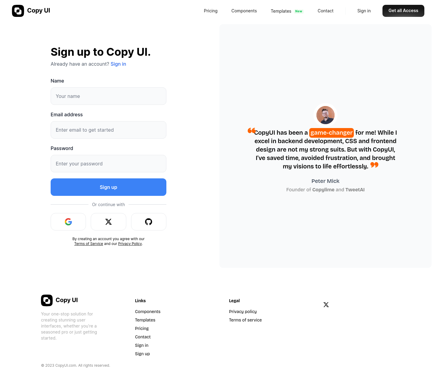CopyUI  Signup screenshot