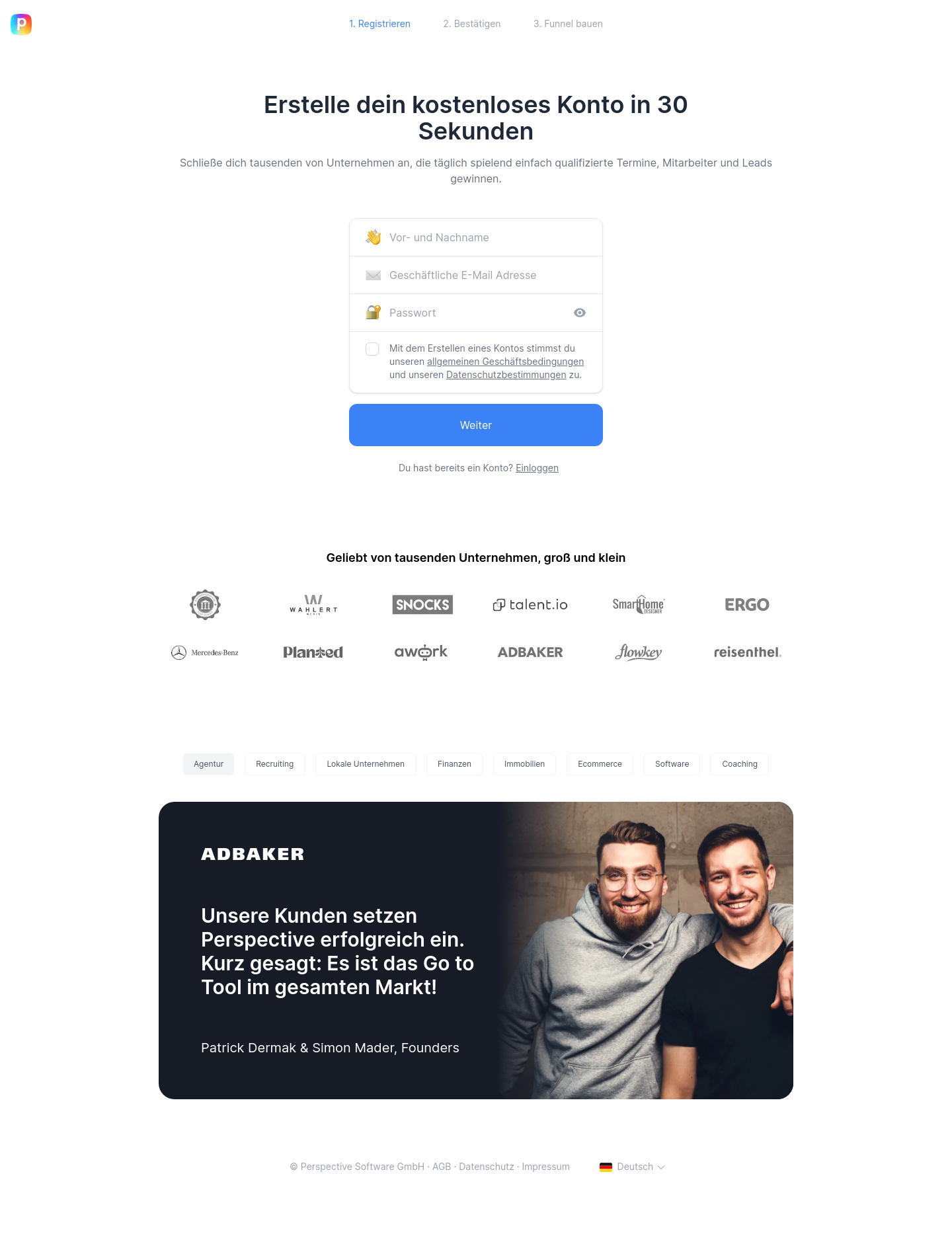 Perspective Funnels Signup screenshot