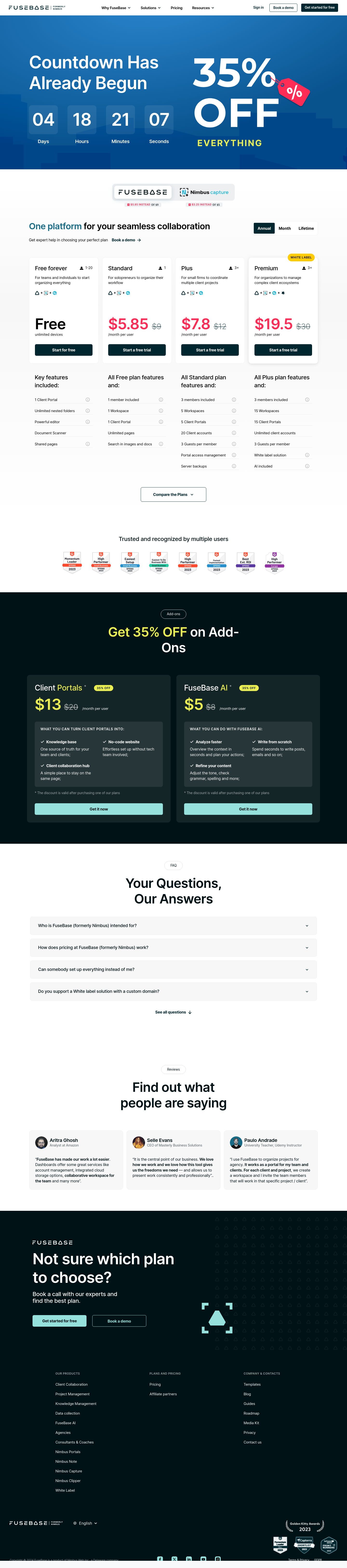 FuseBase Pricing screenshot
