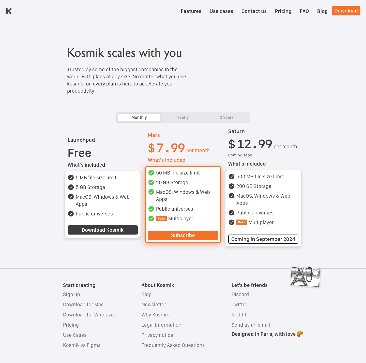Kosmik  Pricing screenshot