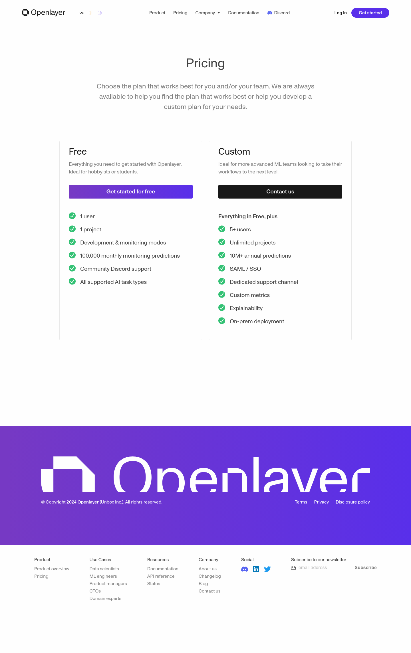 Openlayer  Pricing screenshot