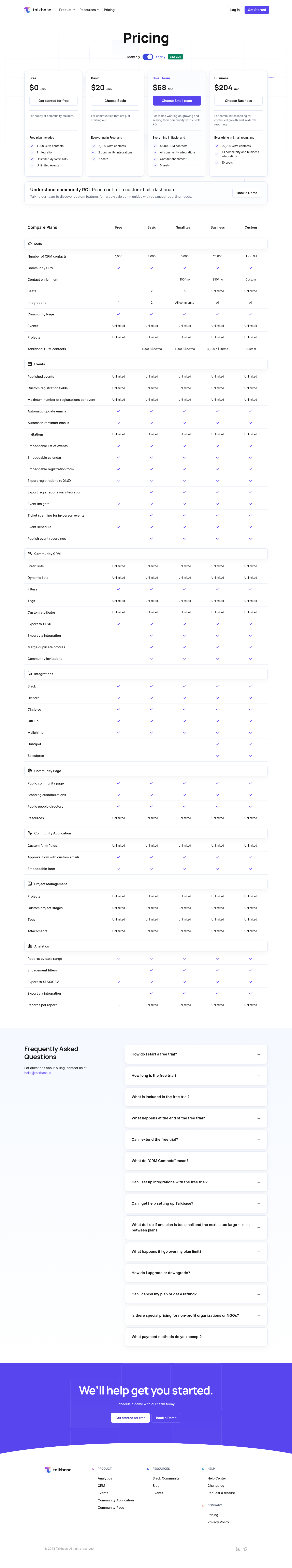 Talkbase.io  Pricing screenshot