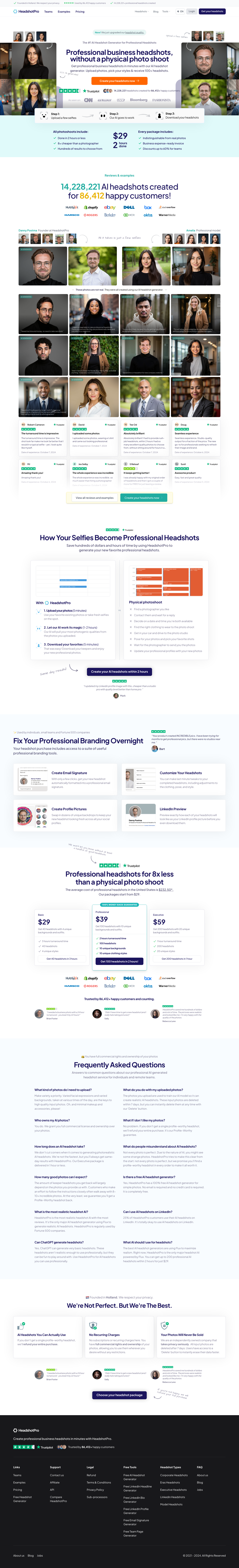 HeadshotPro Landing Page screenshot