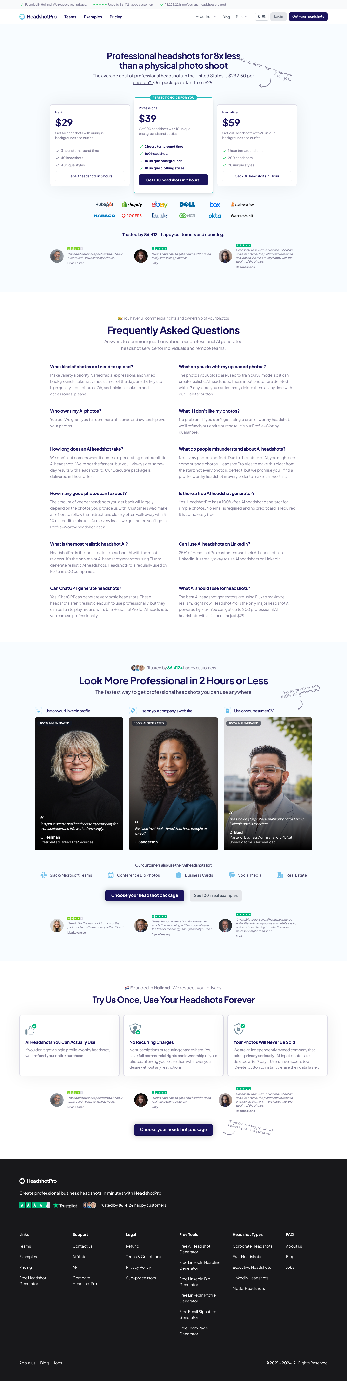 HeadshotPro Pricing screenshot