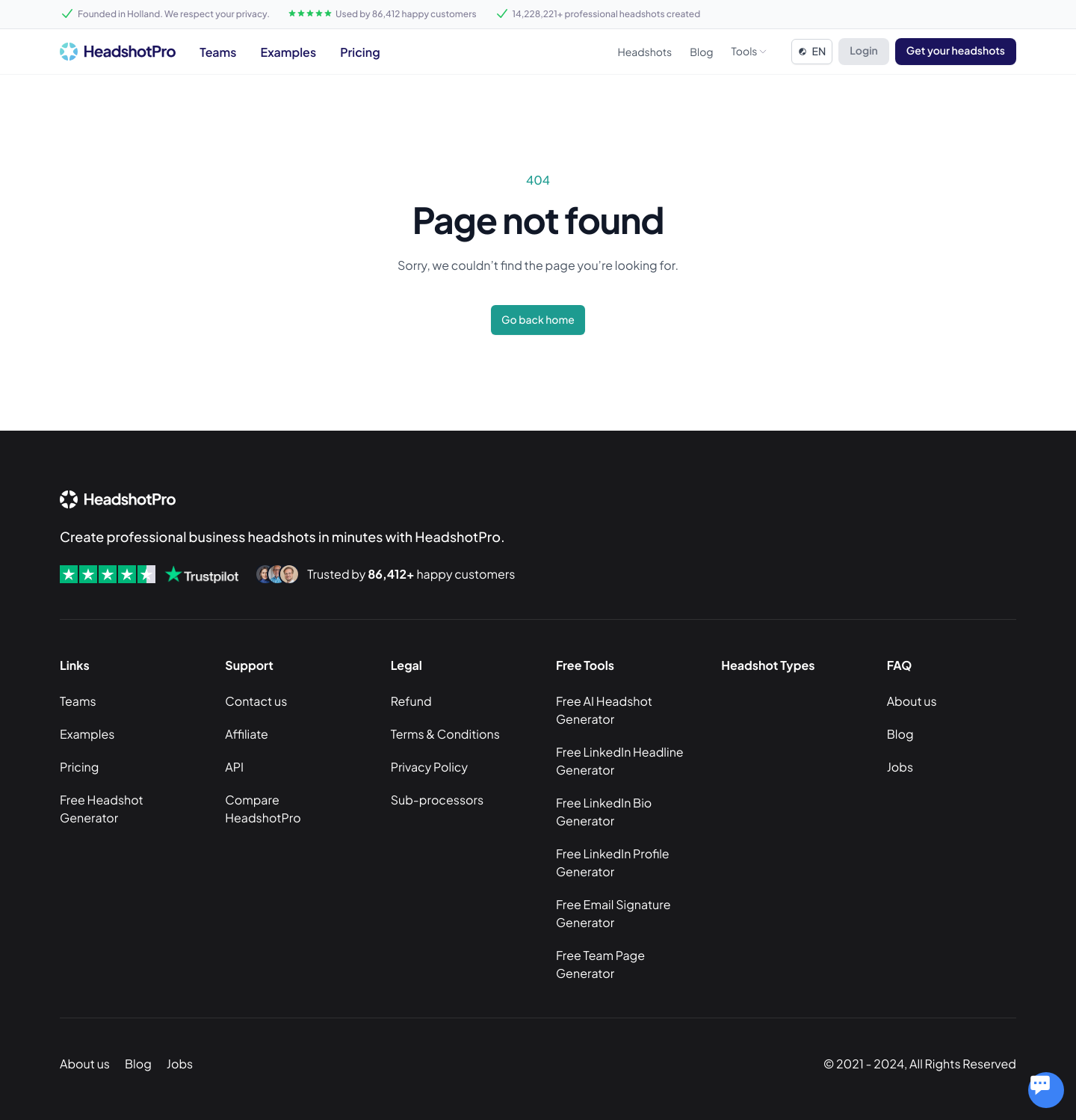 HeadshotPro 404 screenshot