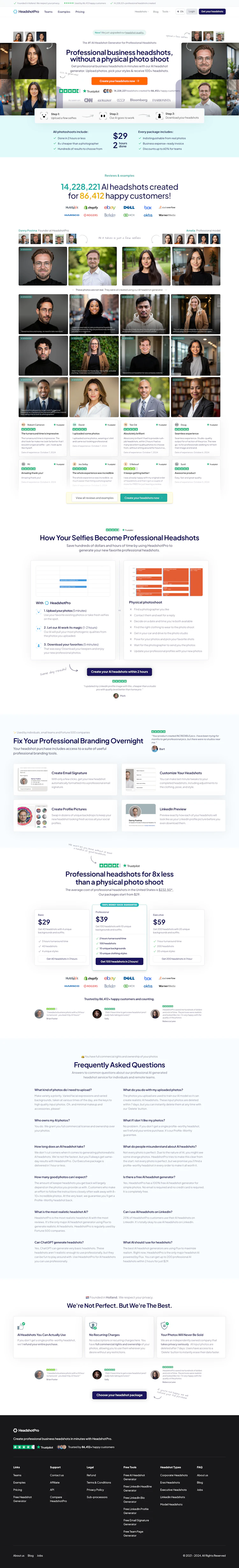HeadshotPro Landing Page dark mode screenshot