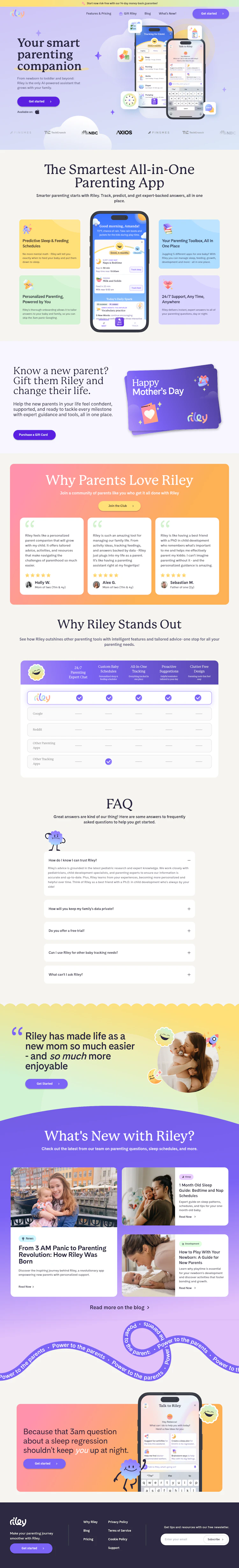 Riley - Parenting with Superpowers. - Riley Landing Page dark mode screenshot