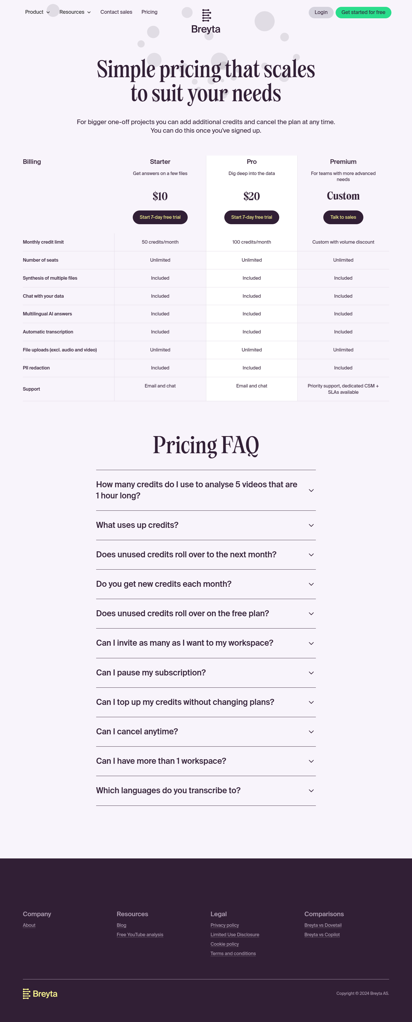 Breyta Pricing screenshot