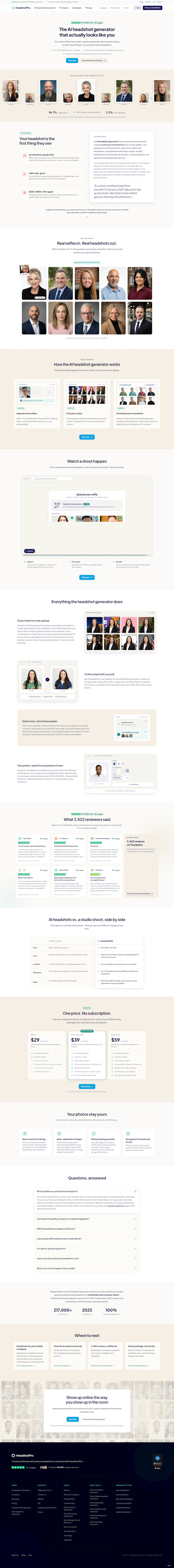 HeadshotPro Landing Page screenshot