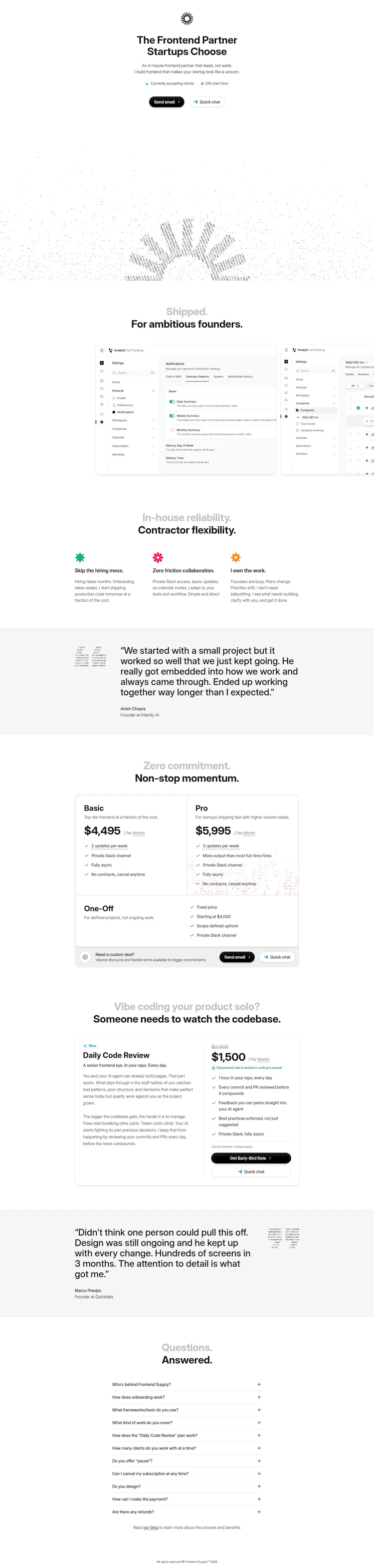 Frontend Supply Landing Page screenshot