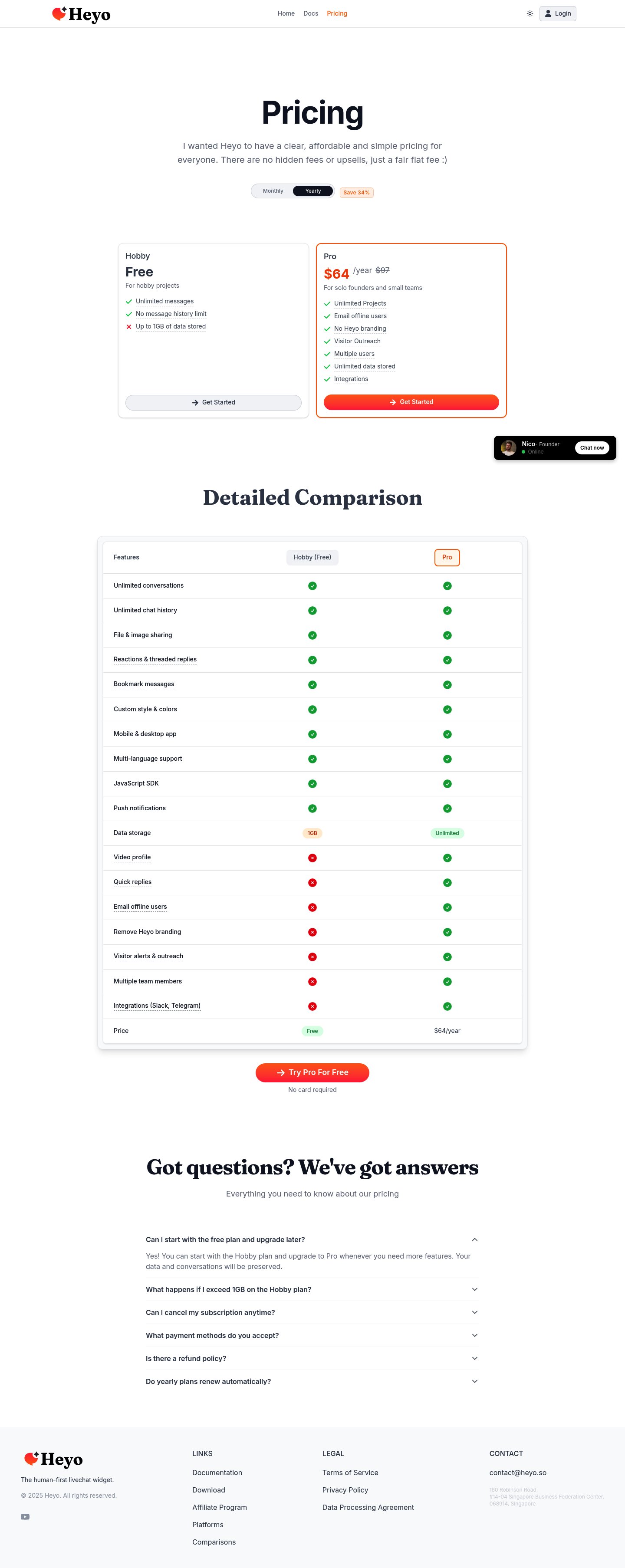 Heyo Pricing screenshot