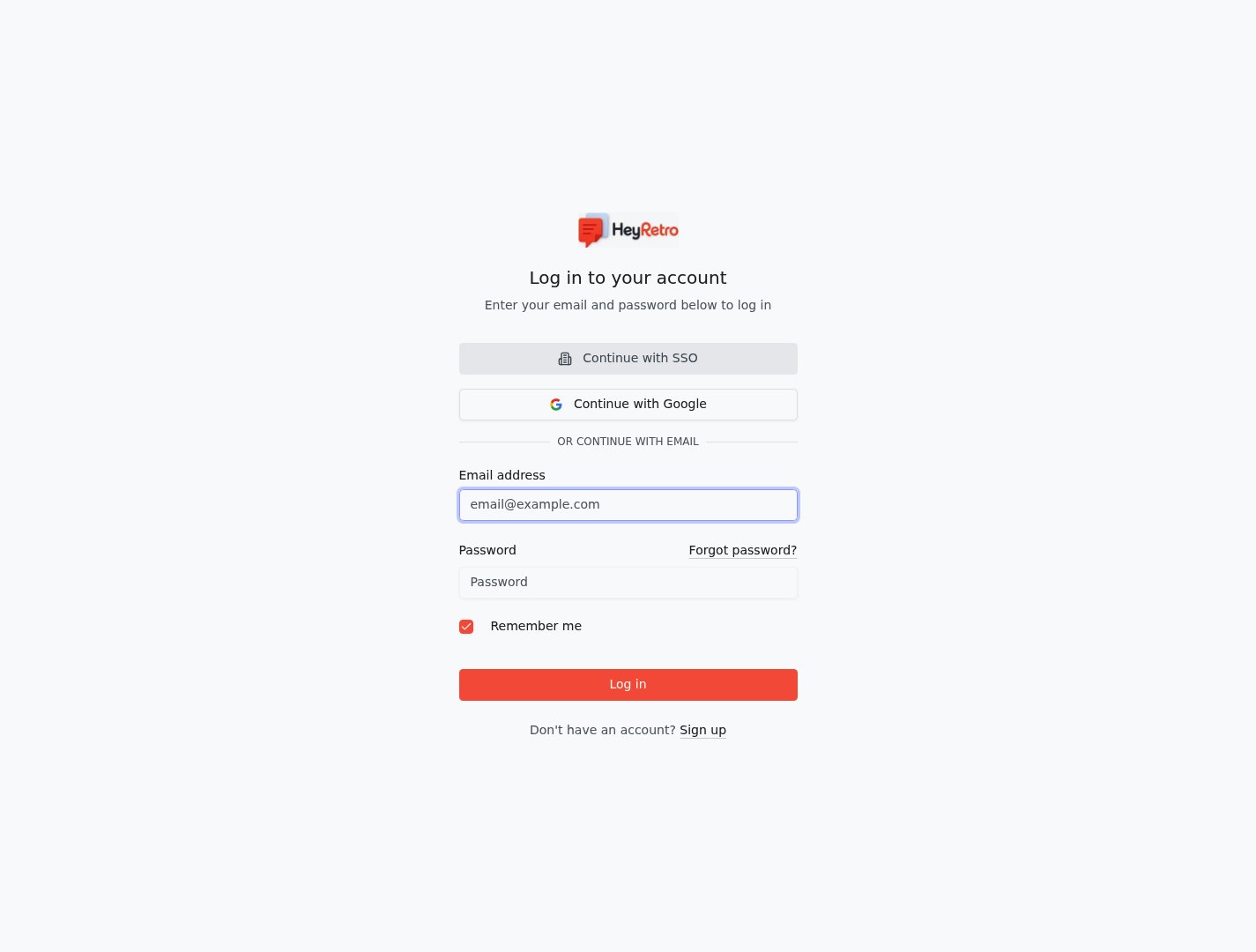 HeyRetro Login screenshot