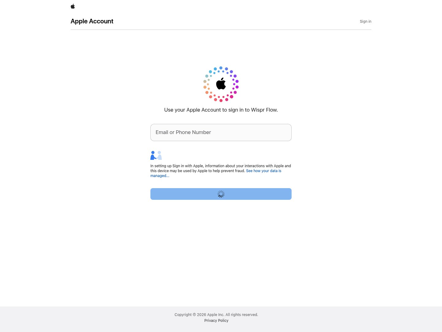 Wispr Flow Signup screenshot