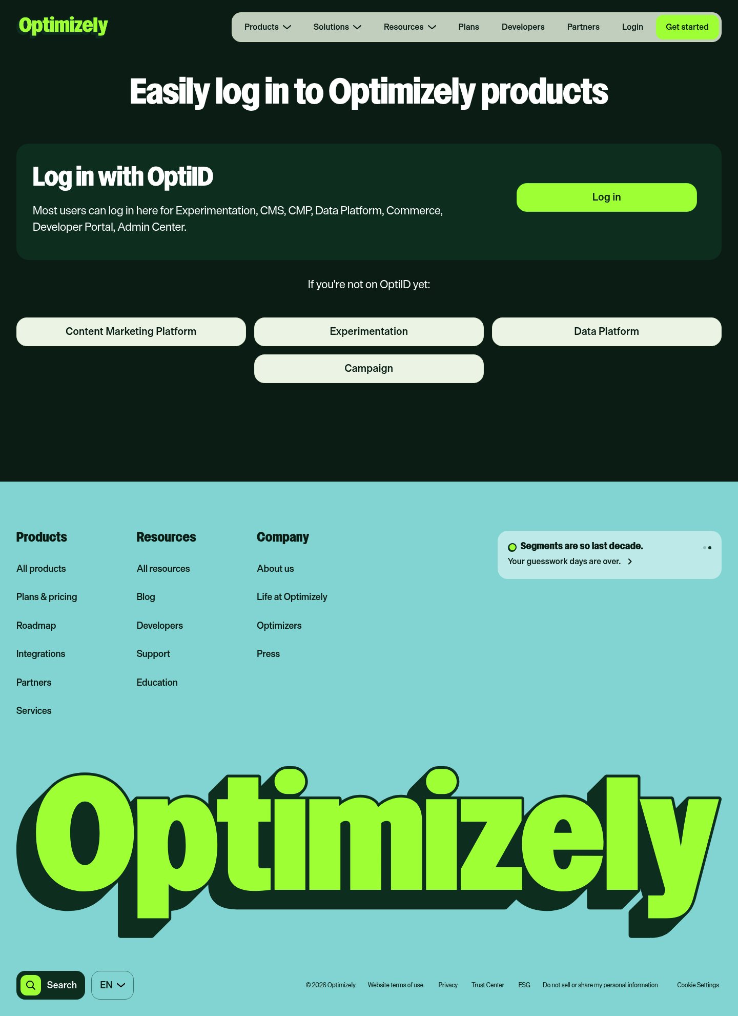 Optimizely Login screenshot
