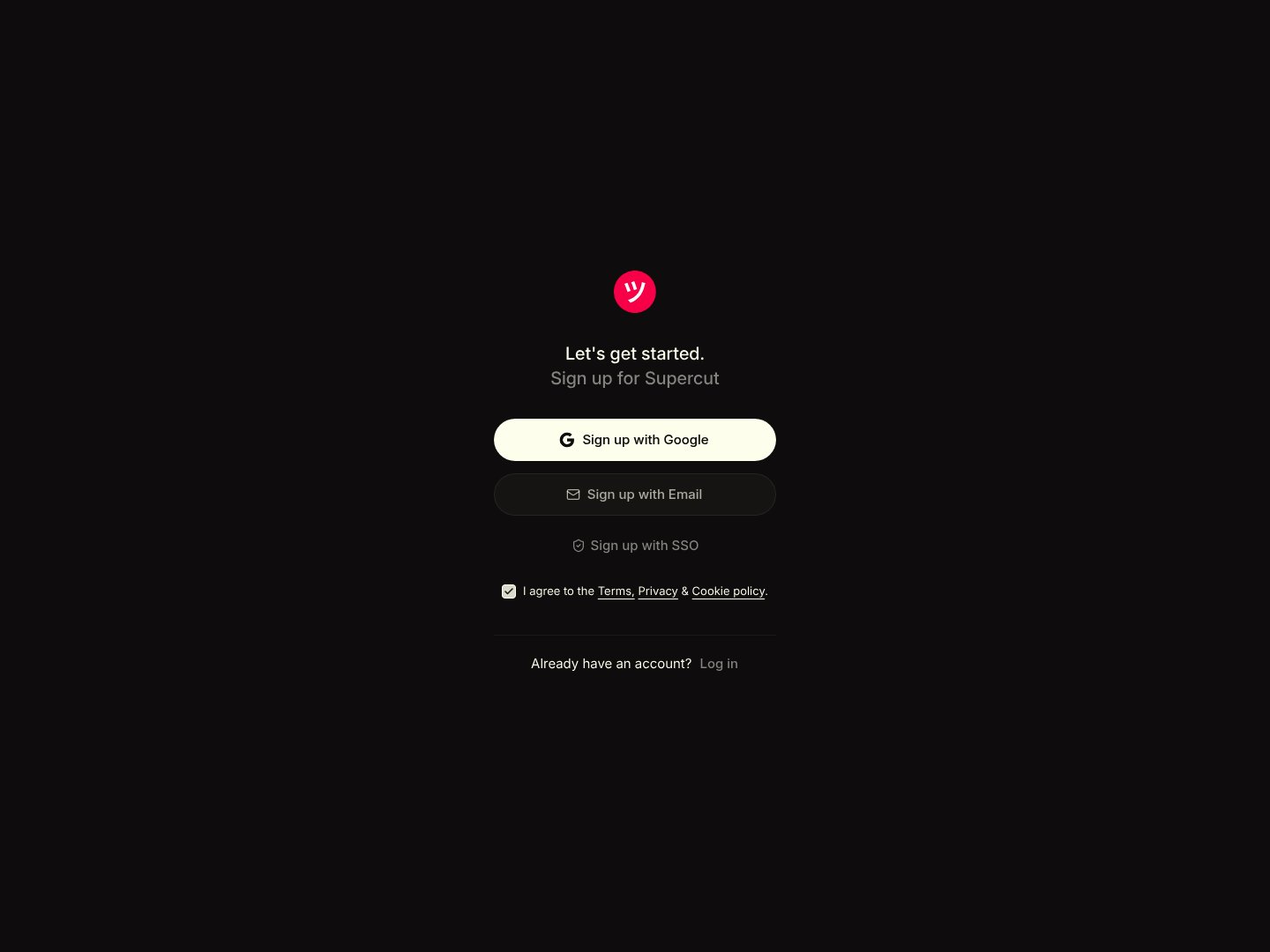 Supercut Signup screenshot