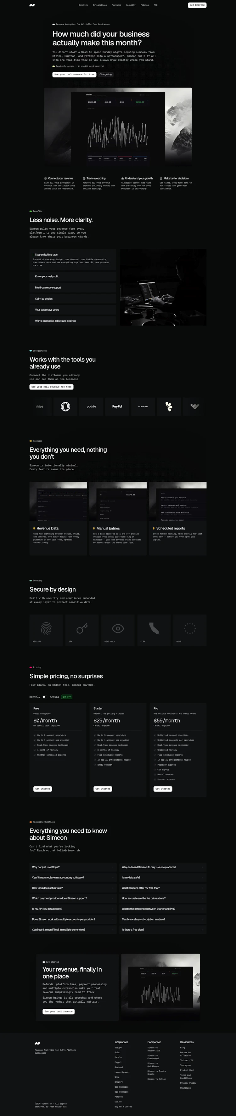 Simeon Landing Page screenshot