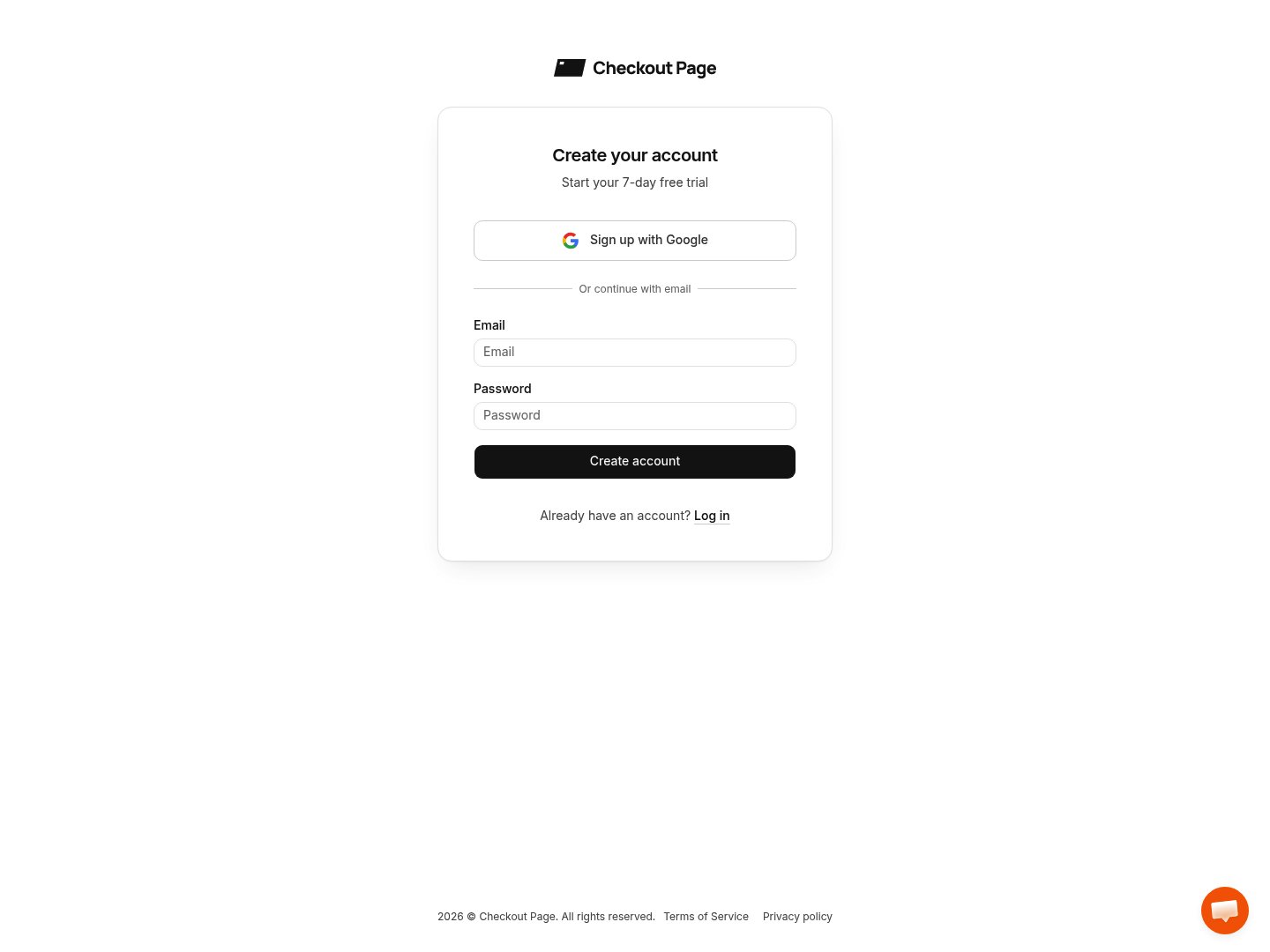Checkout Page Signup screenshot