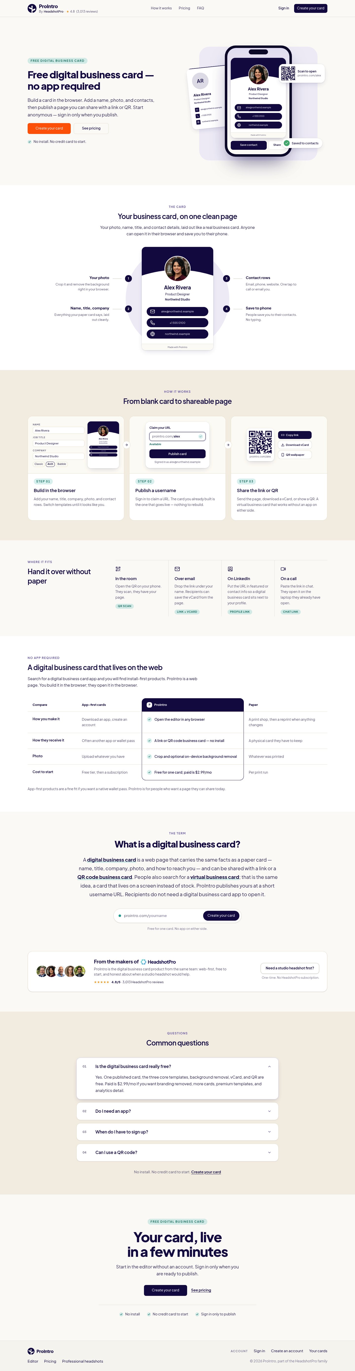 ProIntro Landing Page screenshot