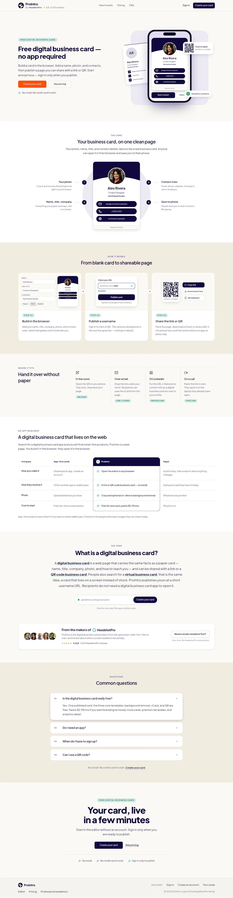 ProIntro Landing Page screenshot