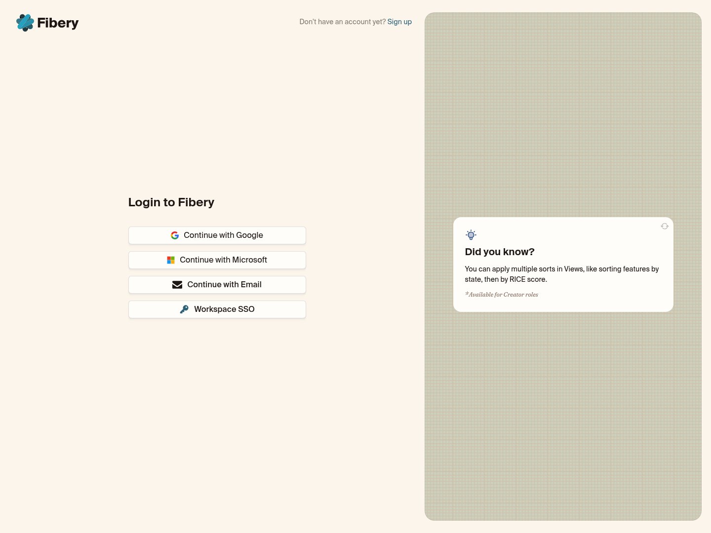 Fibery Login screenshot