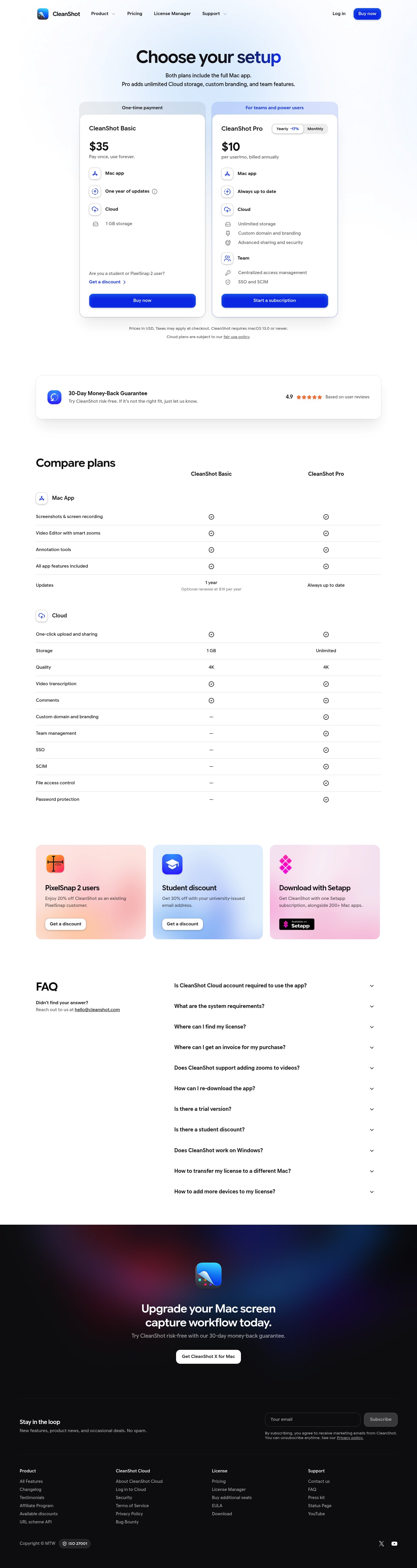 CleanShot X Pricing screenshot