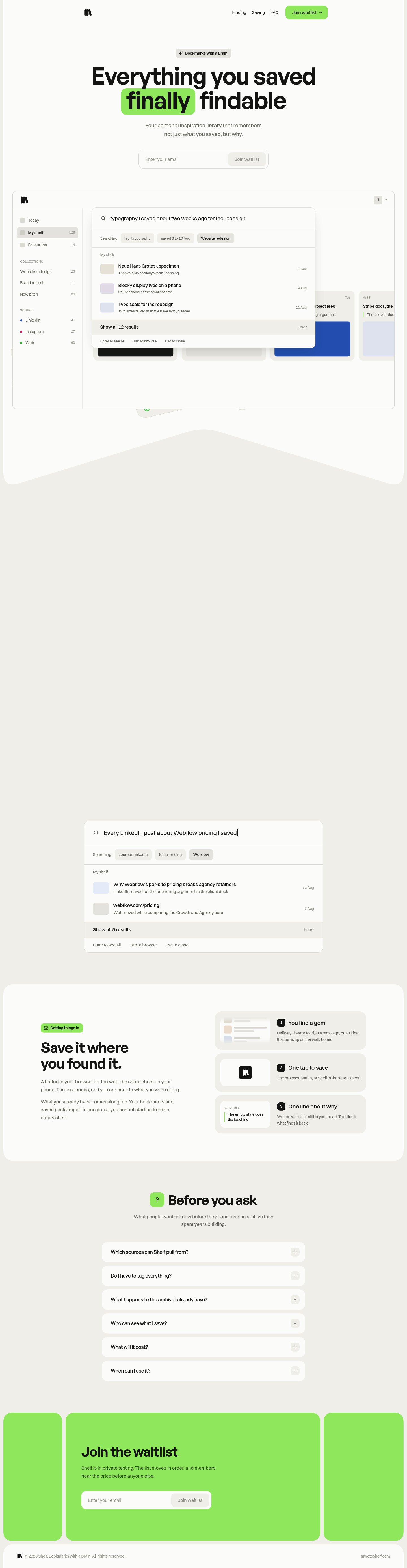 Shelf Landing Page screenshot