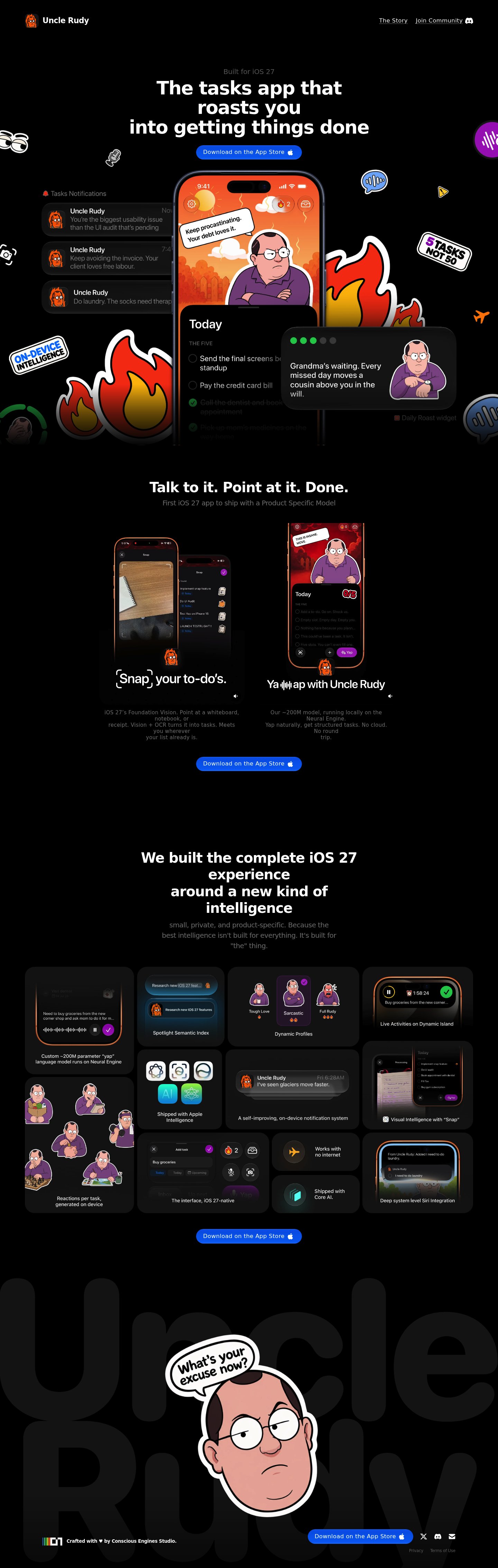 Uncle Rudy Landing Page screenshot