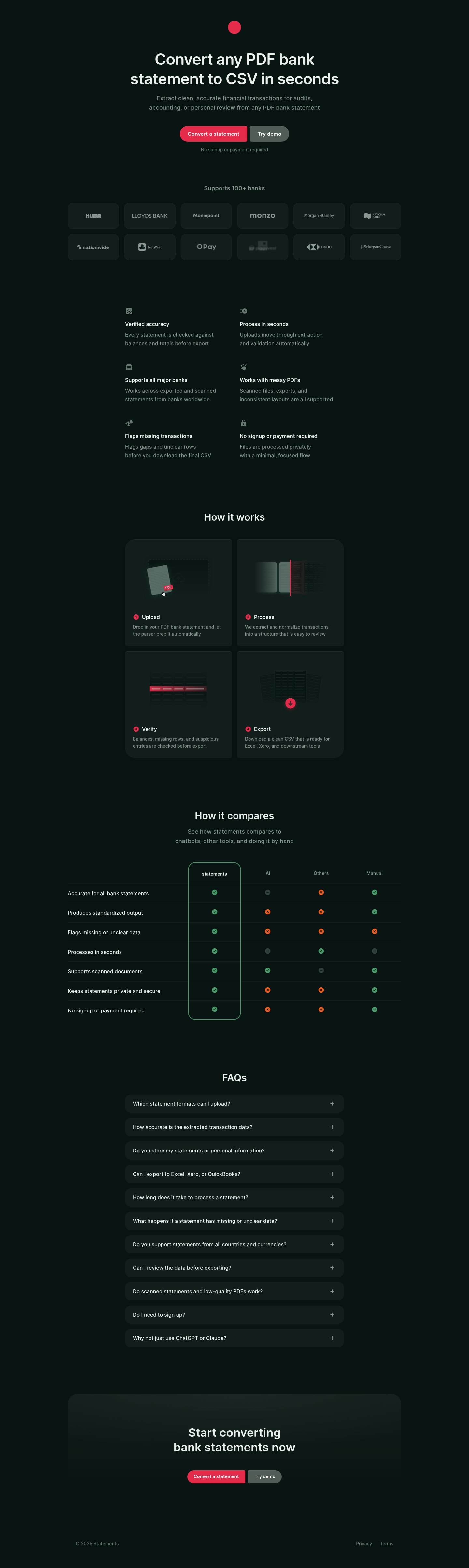 Statements Landing Page screenshot