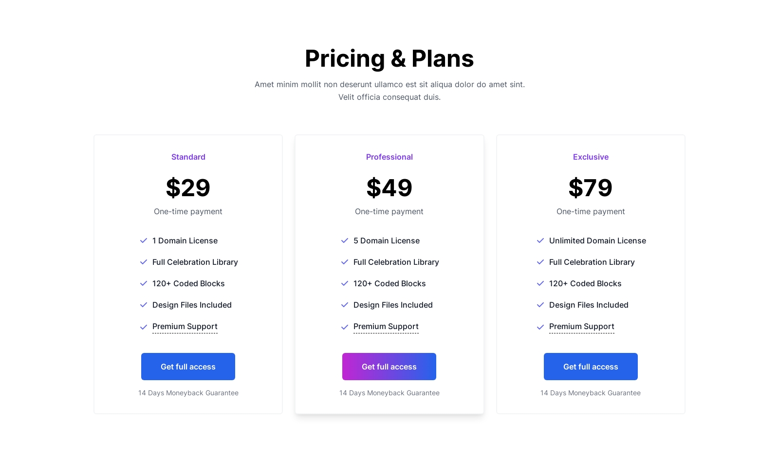 Pricing component screenshot