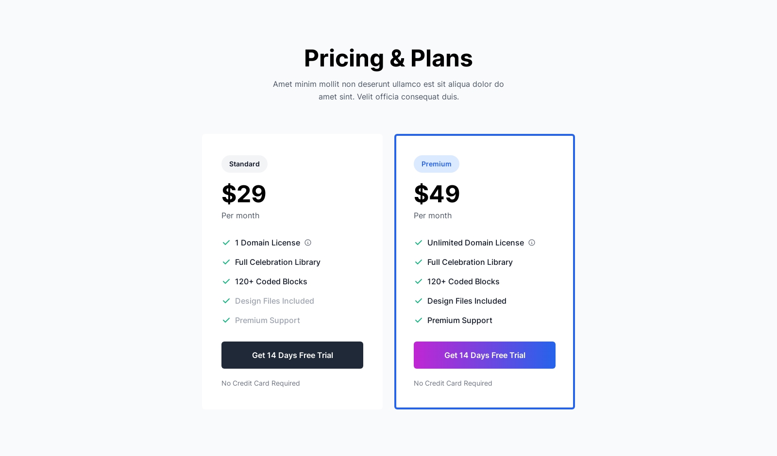 Pricing component screenshot