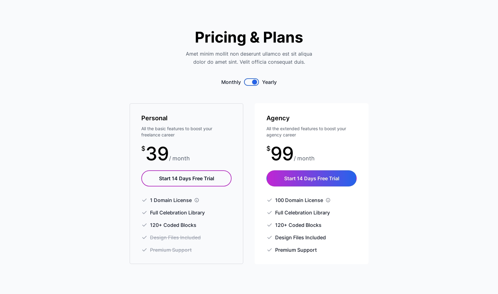 Pricing component screenshot