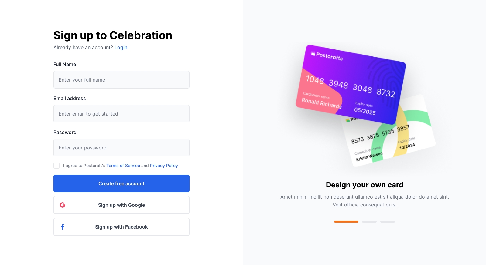 Signup component screenshot