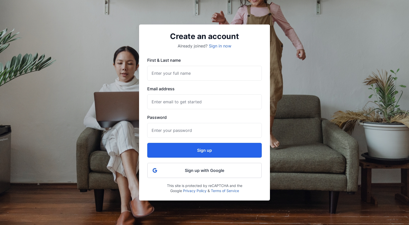 Signup component screenshot