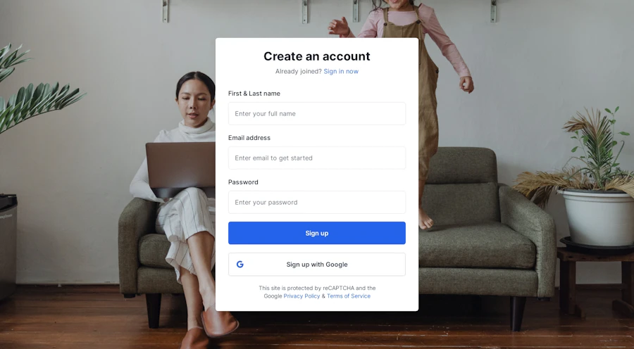 Signup component screenshot