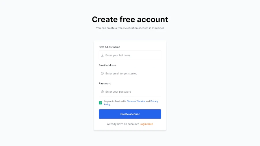 Signup component screenshot