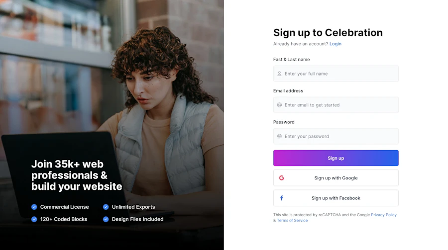 Signup component screenshot