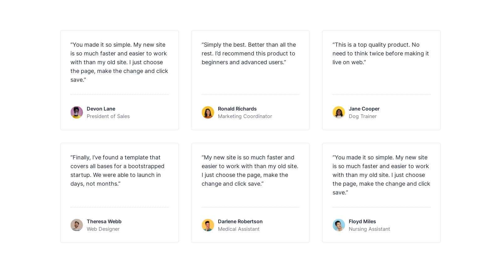 Testimonial component screenshot