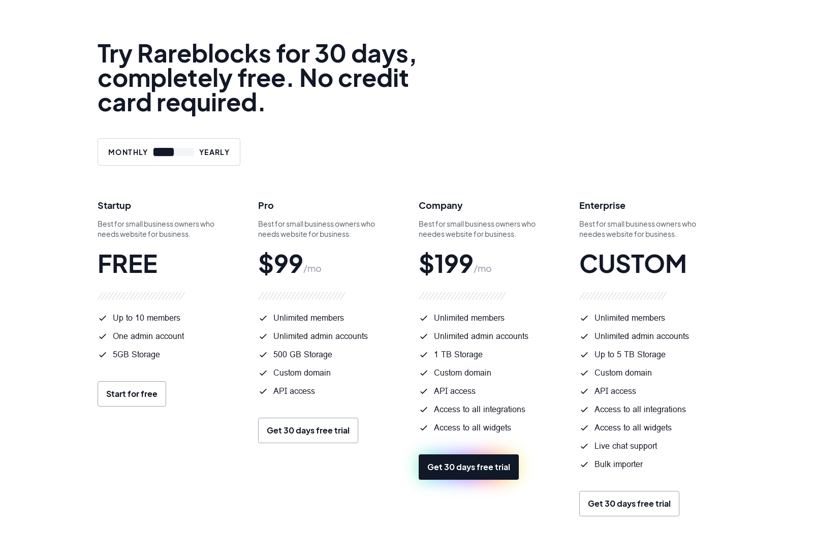 Pricing component screenshot
