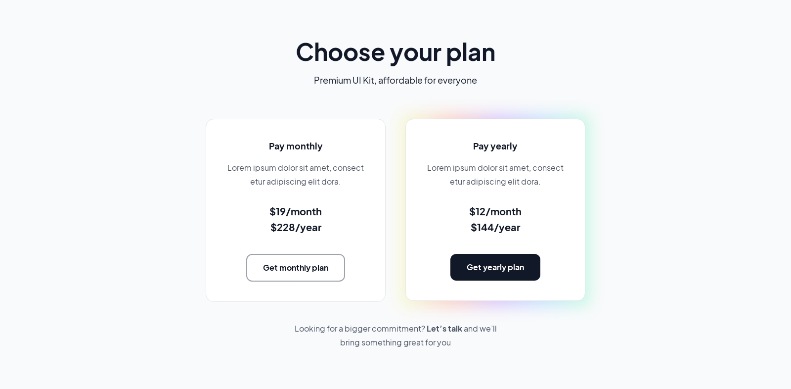 Pricing component screenshot