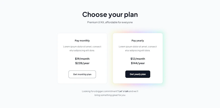 Pricing component screenshot