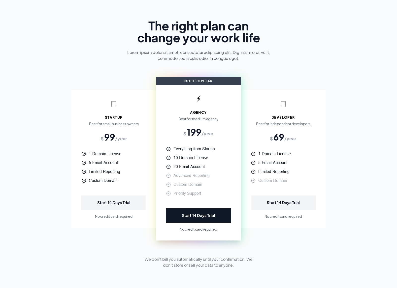 Pricing component screenshot