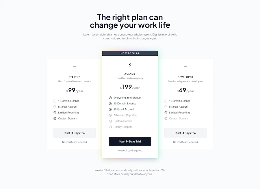 Pricing component screenshot