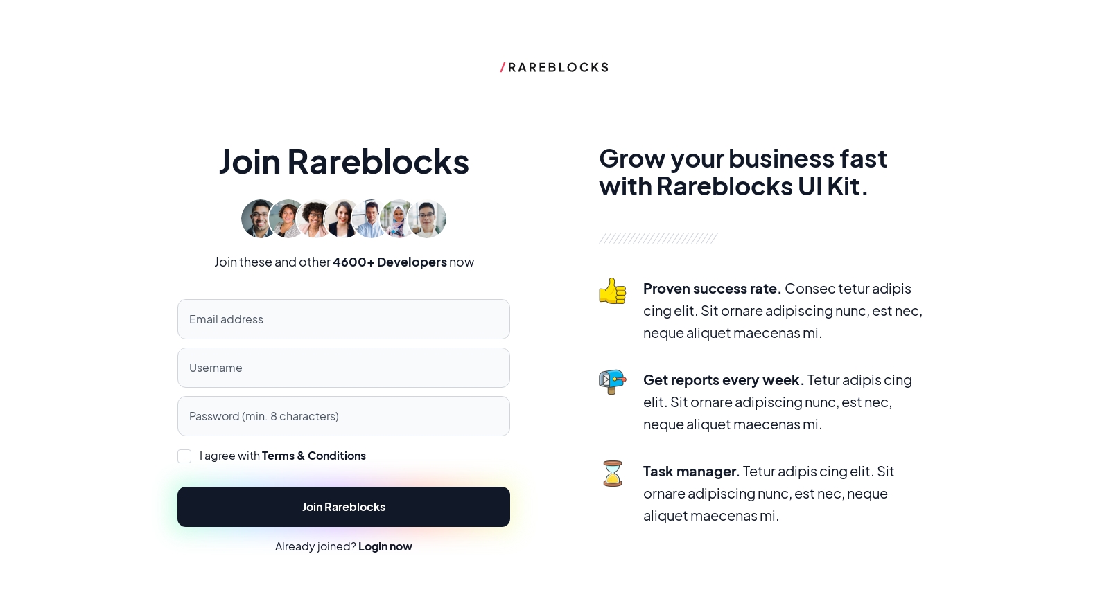 Signup component screenshot