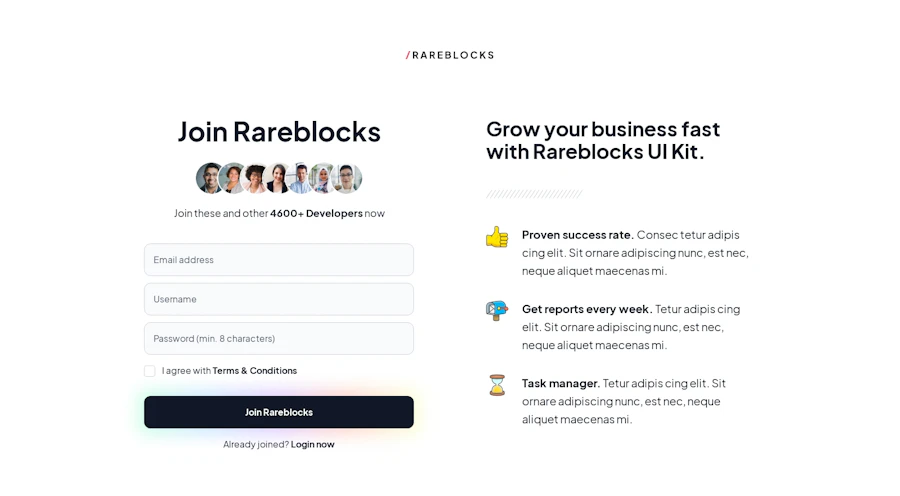 Signup component screenshot