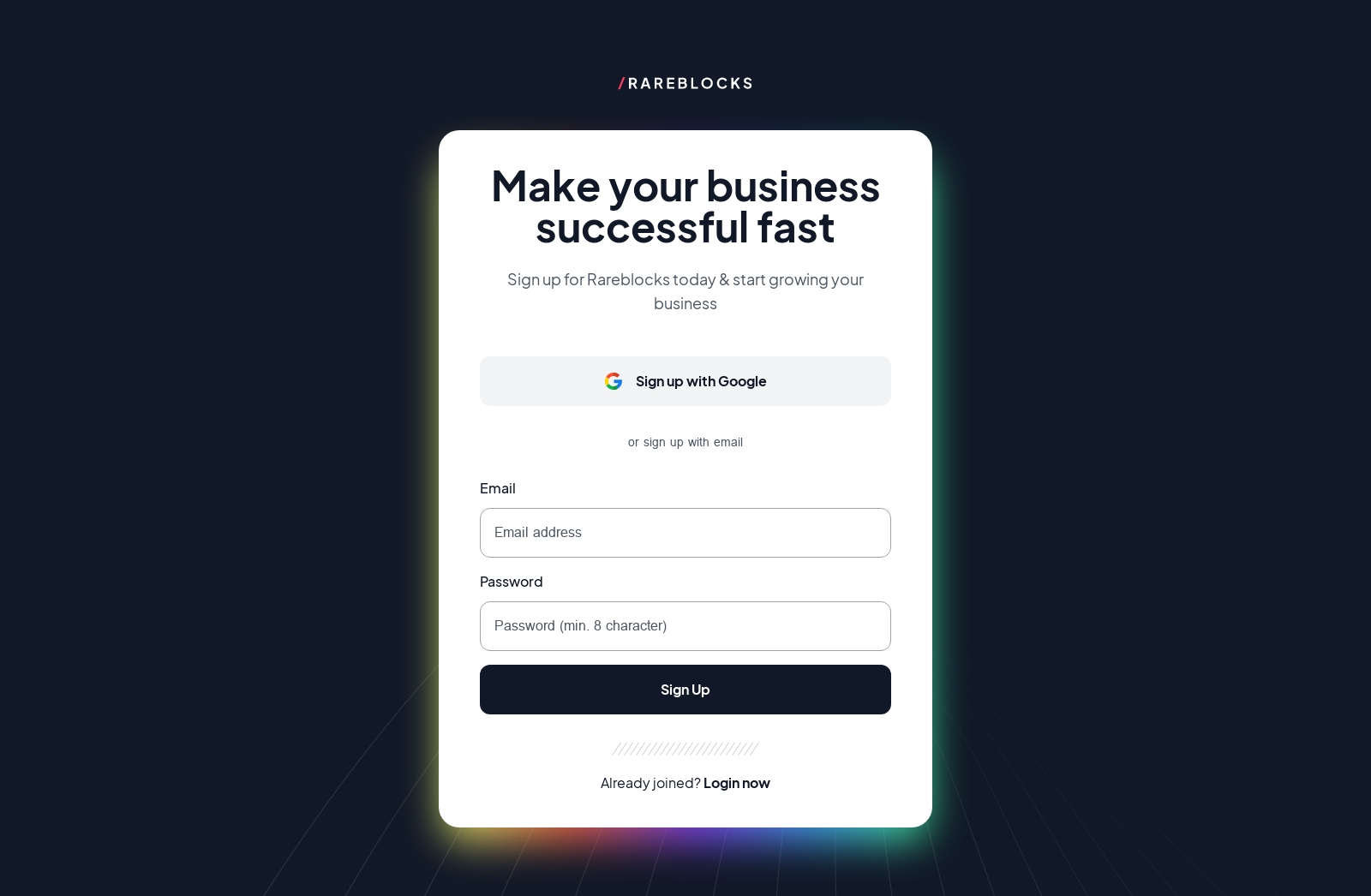 Signup component screenshot