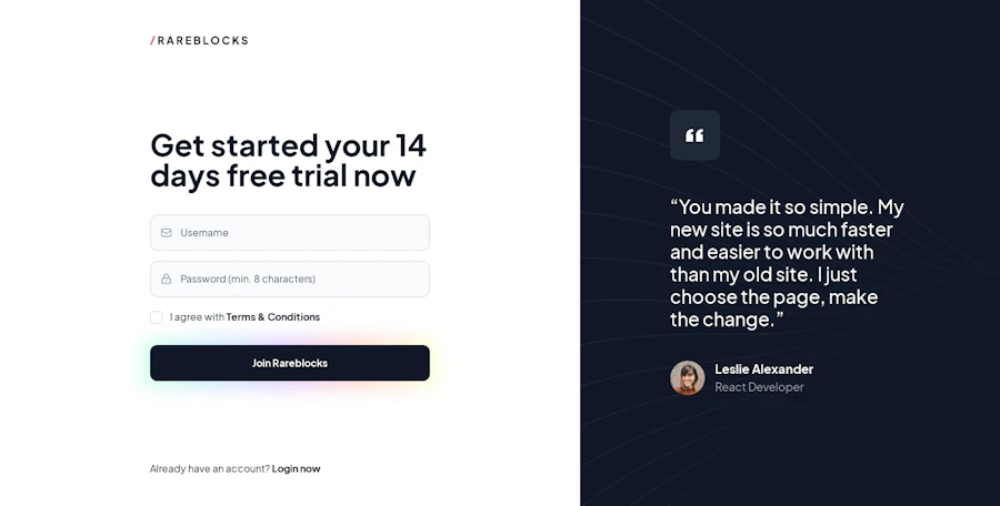Signup component screenshot